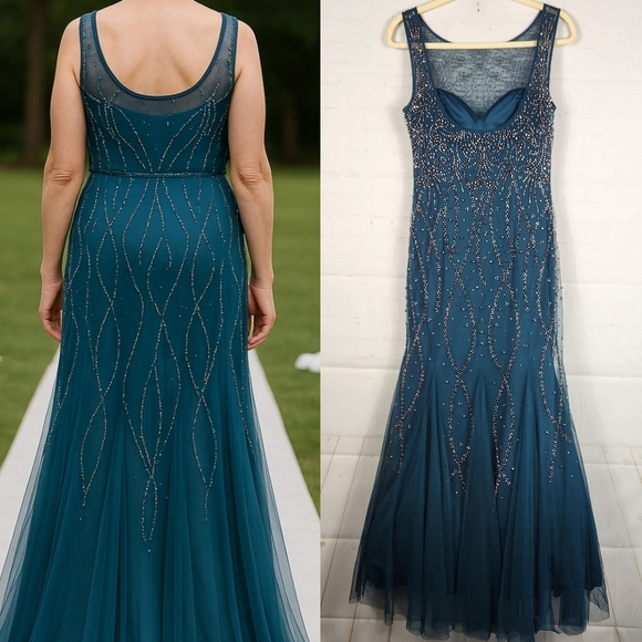 Xscape Beaded Embellished Wedding Mother of The Bride Evening Maxi Gown Green 10 - Picture 2 of 14